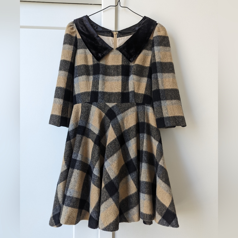 Cynthia Rowley Black and Tan Plaid Dress
